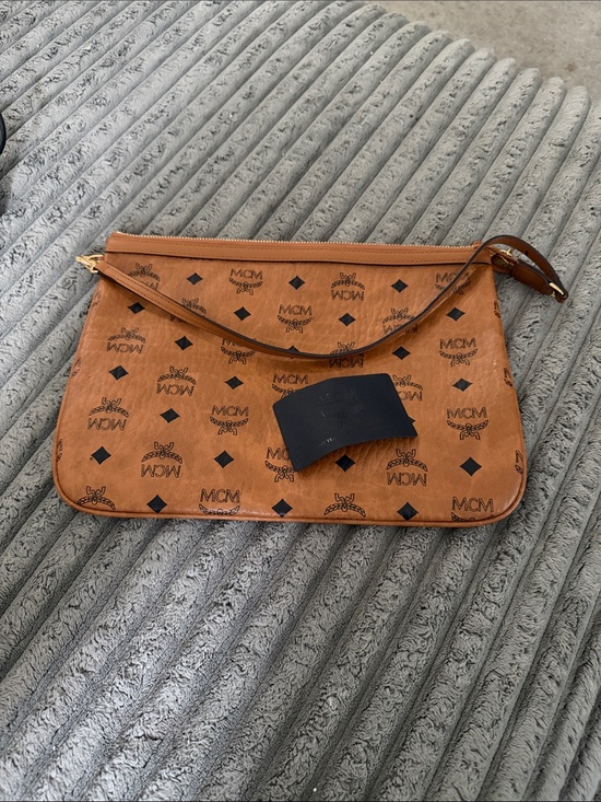 MCM Handbags - MCM Cognac Logo Zip Wristlet Pouch